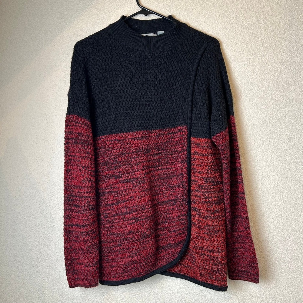 Jason Maxwell Colorblock Mock Neck Sweater Red Black Asymmetric Wrap Size L
